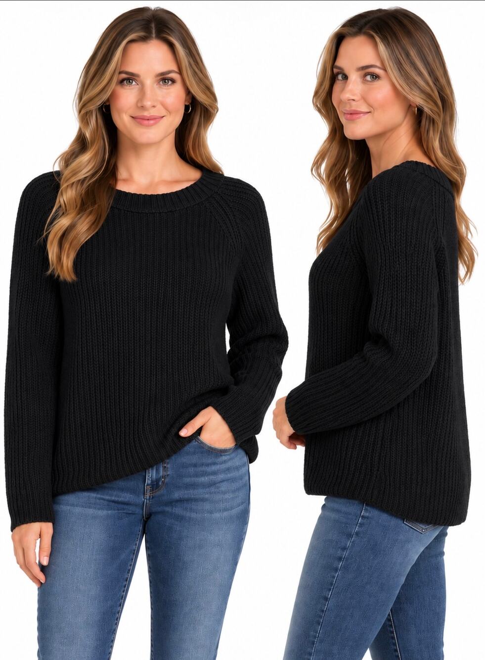 Quince 100% Organic Cotton Fisherman Crew Sweater Black XL Ribbed Knit